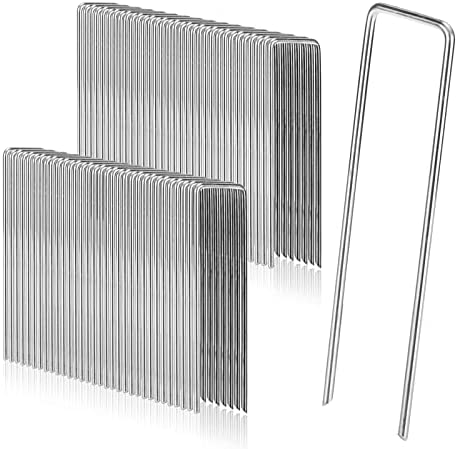100 Pack Garden Landscape Staples, 8 Gauge(4MM) Galvanized SOD Pins Lawn Stakes for Weed Barrier Fabric, Ground Cover, Holding Fence and Artificial Turf (6 inch)